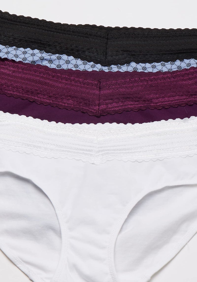 Warner's Women's Blissful Benefits No Muffin Cotton Stretch Lace Hipster Panties Multipack, Plumberry/White/Holiday Print, 3XL - Image 4